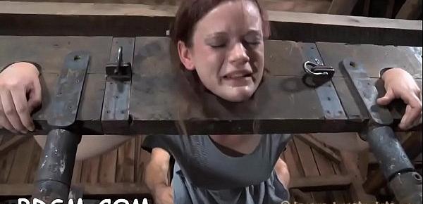  Bounded girl receives hardcore satisfying on her clits